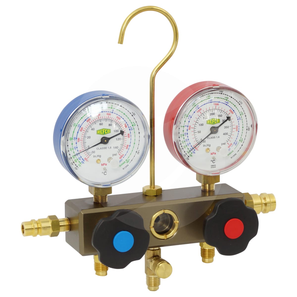 MANIFOLD GAUGE SET, REFCO, 1830MM (72 INCH) CHARGING HOSES, FRONT WHEEL